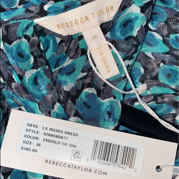 REBECCA TAYLOR Climbing Rose Long Sleeve Silk Blend Dress - Picture 13 of 14